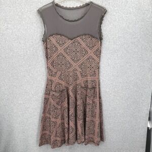 Effies Heart Fit and Flare Dress Mesh Overlay‎ Lace Trim Soft Feminine Large